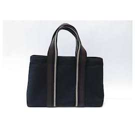 Hermès-SAC A MAIN HERMES TROCA PM CABAS EN TOILE & CUIR TOTE NOIR TOTE HAND BAG-Noir