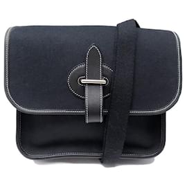 Hermès-NEUF SAC A MAIN HERMES BUENAVENTURA PM TOILE CUIR BANDOULIERE HAND BAG-Noir