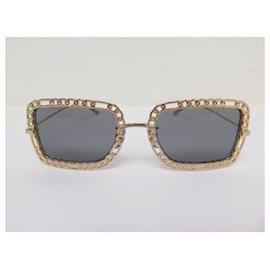 Gucci-NOVE OCCHIALI DA SOLE RETTANGOLARI GUCCI CON CATENE GG1112S-D'oro