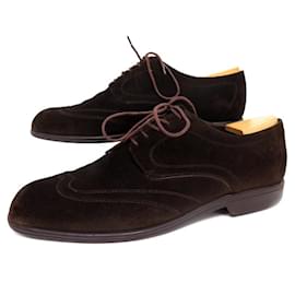 JM Weston-JM WESTON 613 9.5E 43.5 SUEDE OXFORD SHOES + SHOE TREES BAG-Brown