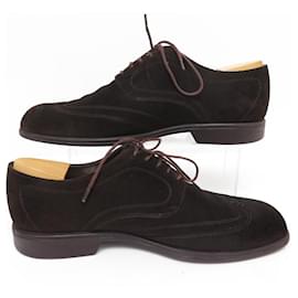 JM Weston-JM WESTON 613 9.5E 43.5 SUEDE OXFORD SHOES + SHOE TREES BAG-Brown