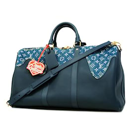 Louis Vuitton-Bolso Boston vaquero con monograma de Louis Vuitton: Taurillon Keepall Bandouliere 50-Azul,Azul marino