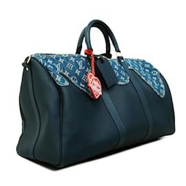 Louis Vuitton-Bolso Boston vaquero con monograma de Louis Vuitton: Taurillon Keepall Bandouliere 50-Azul,Azul marino