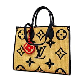 Louis Vuitton-Borsa Louis Vuitton Monogram Raffia Giant On The Go MM in blu-Blu