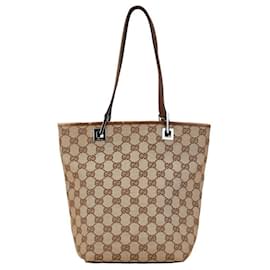 Gucci-Borsa a mano Gucci GG in tela - Borsa tote in pelle marrone scuro-Marrone scuro