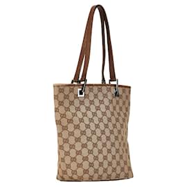 Gucci-Borsa a mano Gucci GG in tela - Borsa tote in pelle marrone scuro-Marrone scuro