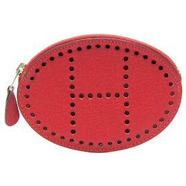 Hermès Monedero de cuero de cabra rojo Hermes Evelyne Roja