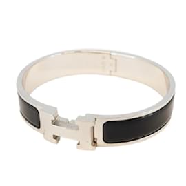 Hermès-Bracciale Bangle Click Clack PM di Hermes in Argento e Nero per Donne-Altro