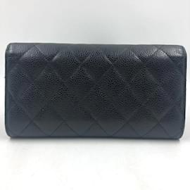 Chanel-Portafoglio lungo matelassé classico senza tempo in pelle caviar Chanel-Nero,Blu