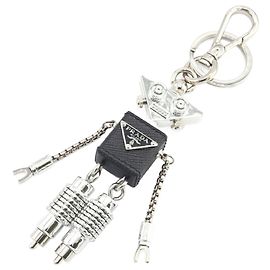 Porte-clés Robot en cuir Saffiano Prada - Argent et Noir Noir Argenté
