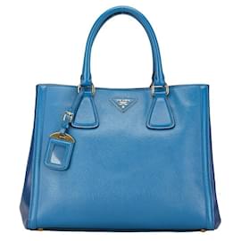 Prada-Borsa a mano Prada Triangle Plate Saffiano in pelle blu-Blu