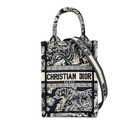 Christian Dior-Borsa a mano Christian Dior Dior Reverse Toile de Jouy ricamata-Bianco,Blu navy