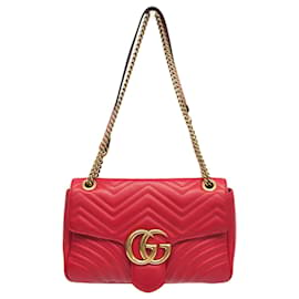 Gucci-Borsa a spalla Gucci GG Marmont Medium in pelle rossa-Rosso