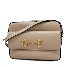 Gucci-Borsa a spalla in pelle beige Gucci con dettaglio a morsetto-Beige