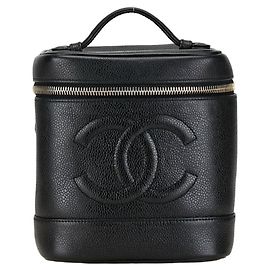 Borsa a mano Vanity in pelle caviar Chanel nera e oro Nero D'oro