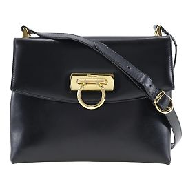 Borsa a spalla in pelle nera Gancini di Salvatore Ferragamo Nero