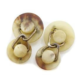 Hermès-Hermes Trumpet Cufflinks in Buffalo Horn-Brown,Beige