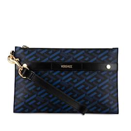 Versace-Bolsa Clutch Versace La Greca - Couro PVC azul e preto para homens-Preto,Azul