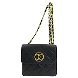 Chanel-Sac à épaule Chanel Coco Mark Matelassé en agneau noir-Noir