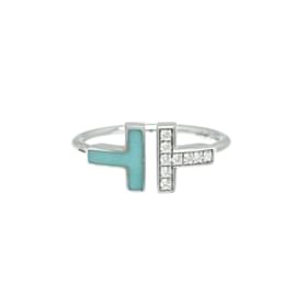 Tiffany & Co-Anello Tiffany T Wire in oro bianco 18K con diamante e turchese-Altro