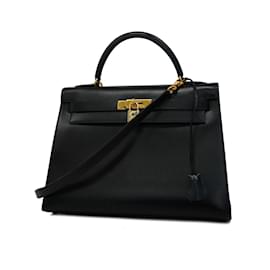 Hermès-Borsa Hermes Kelly 32 in pelle di vitello nera-Nero