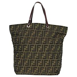 Fendi-Borsa tote in tela Zucca FENDI nera e marrone Auth yk13205-Marrone,Nero