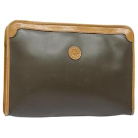 Christian Dior-Christian Dior Clutch Bag Leather Khaki Auth bs15465-Khaki