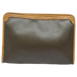 Christian Dior-Christian Dior Clutch Bag Leather Khaki Auth bs15465-Khaki