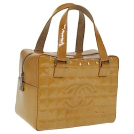 Chanel-CHANEL Borsa a mano Choco Bar in pelle verniciata gialla CC Auth bs15398-Giallo