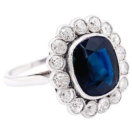 inconnue Platinum ring, diamonds, sapphire. Other