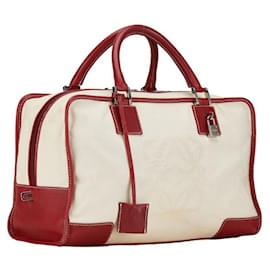 Loewe-Borsa Loewe Anagram Amazona 36 in tela e pelle rossa e bianca-Bianco,Rosso