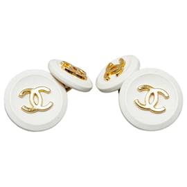 Chanel-Gemelli vintage Chanel Coco Mark in oro bianco placcato-Bianco,D'oro