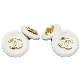 Abotoaduras vintage Chanel Coco Mark em ouro branco banhado Branco Dourado