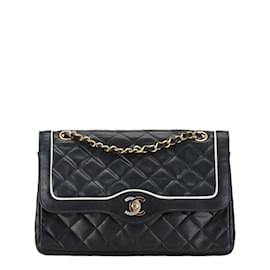 Chanel-Borsa a spalla Chanel Matelassé 25 Coco Mark Double Flap con catena-Nero