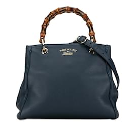 Gucci-Borsa a mano Gucci Bamboo Small Shopper - Pelle blu navy-Blu navy