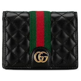 Gucci-Portafoglio pieghevole in pelle nera Gucci GG Marmont Double G trapuntato-Nero