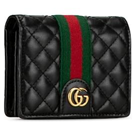 Gucci-Portafoglio pieghevole in pelle nera Gucci GG Marmont Double G trapuntato-Nero