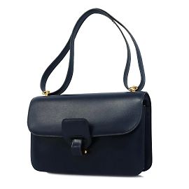 Hermès Bolsa de Ombro Hermes Dolly em Couro Box Navy Azul marinho