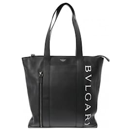 Bulgari-Bvlgari Fragment Black Leather Tote Bag for Men-Black