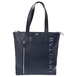 Bulgari-Bvlgari Fragment Collaboration Dark Blue Men's Leather Tote Bag-Dark blue