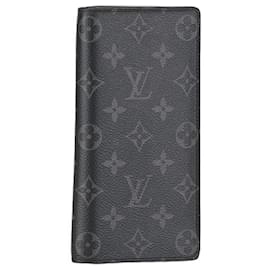 Louis Vuitton-Louis Vuitton Monogram Eclipse Portefeuille Brazza Long Wallet - Gray-Brown
