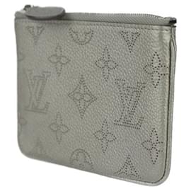 Louis Vuitton-Louis Vuitton Pochette Cle Wallet/Coin Case in Silver Mahina Leather-Silvery