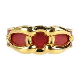 Hermès-Bracciale in pelle e metallo rosso oro con morsetto per cavallo Hermes-Rosso,D'oro