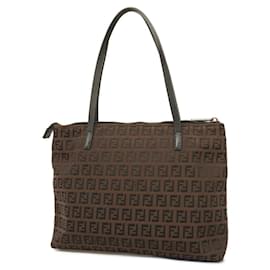 Fendi-Fendi Zucchino Nylon Canvas Tote Bag in Black and Brown-Brown,Black