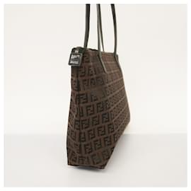 Fendi-Fendi Zucchino Nylon Canvas Tote Bag in Black and Brown-Brown,Black