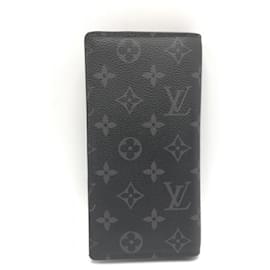 Louis Vuitton-Portafoglio Lungo Brazza Louis Vuitton in Monogram Eclipse-Nero