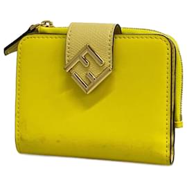 Fendi-Fendi Yellow Leather Bi-Fold Wallet-Yellow