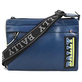 Bally-Bally Blue Leather Shoulder Bag for Men-Blue