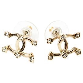 Chanel Gold Rhinestone Stud Earrings Golden