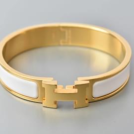 Hermès-Bracciale Bangle Hermes Click-Clack PM H-Bianco,D'oro